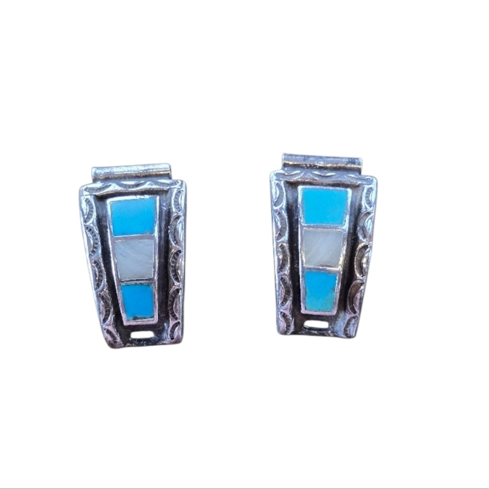 Zuni Native American Sterling Silver Turquoise Pearl Vintage Watch Band Parts